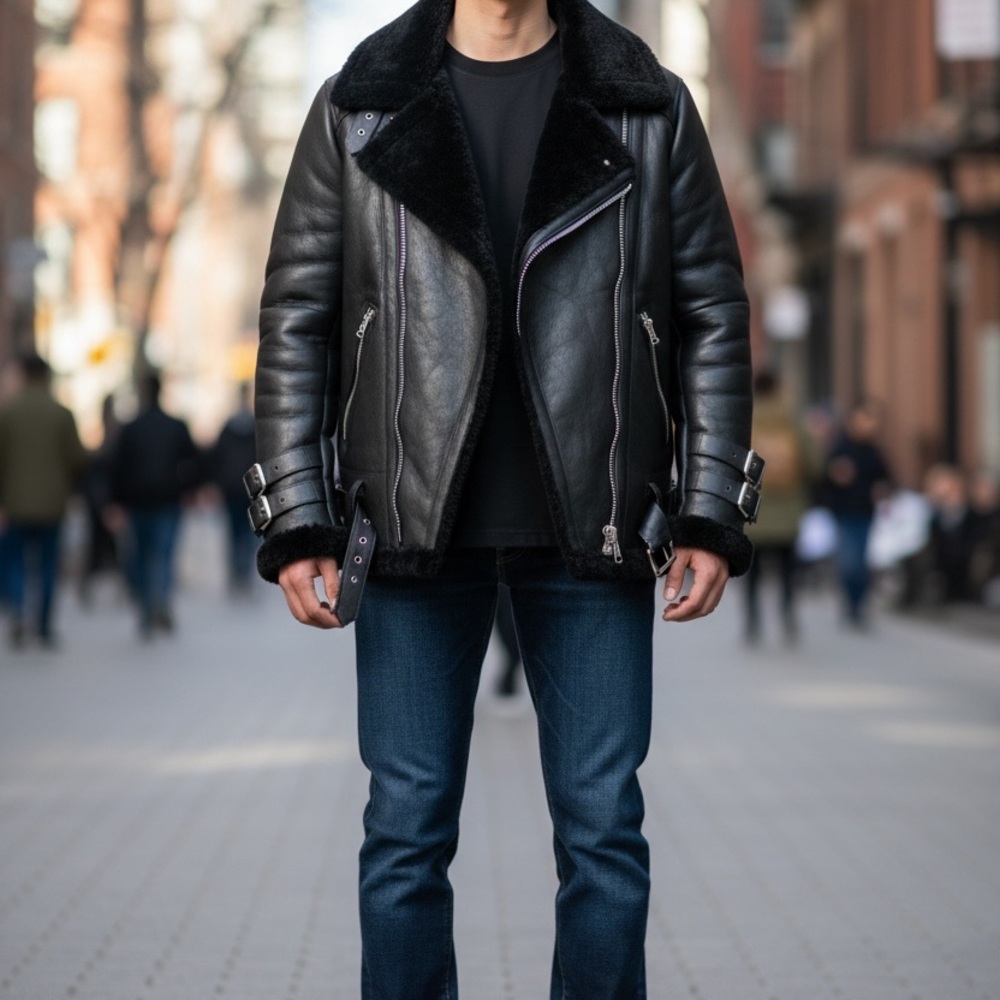 Acne Black Leather Shearling Jacket